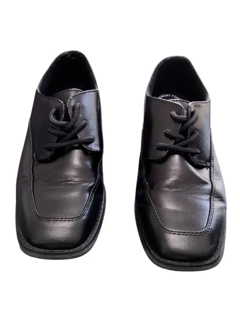 Sonoma Boys Size 2 Dress Shoes Black Square Toe Laces Formal Comfort Sole